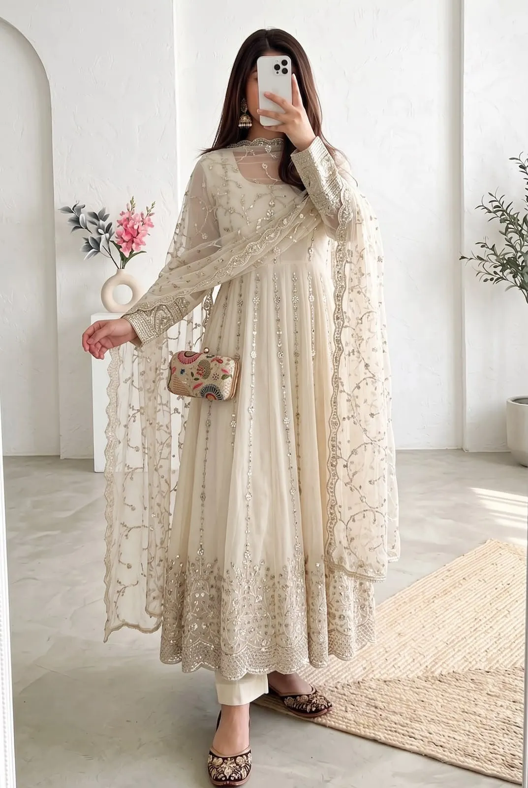 Midnight Black Gold Embroidered Anarkali Suit Set